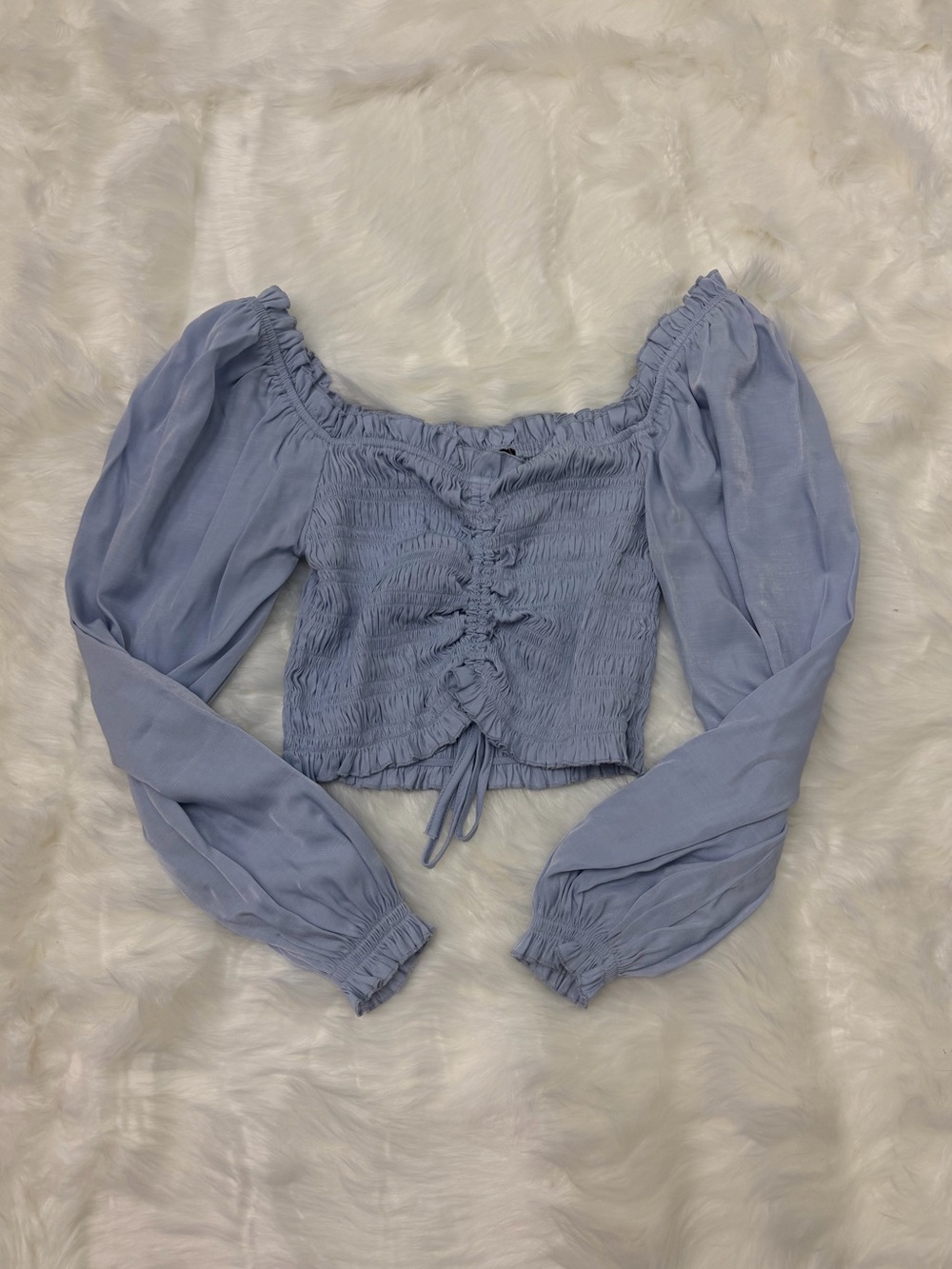 Forever 21 Light Blue Smocked Off-Shoulder Crop Top